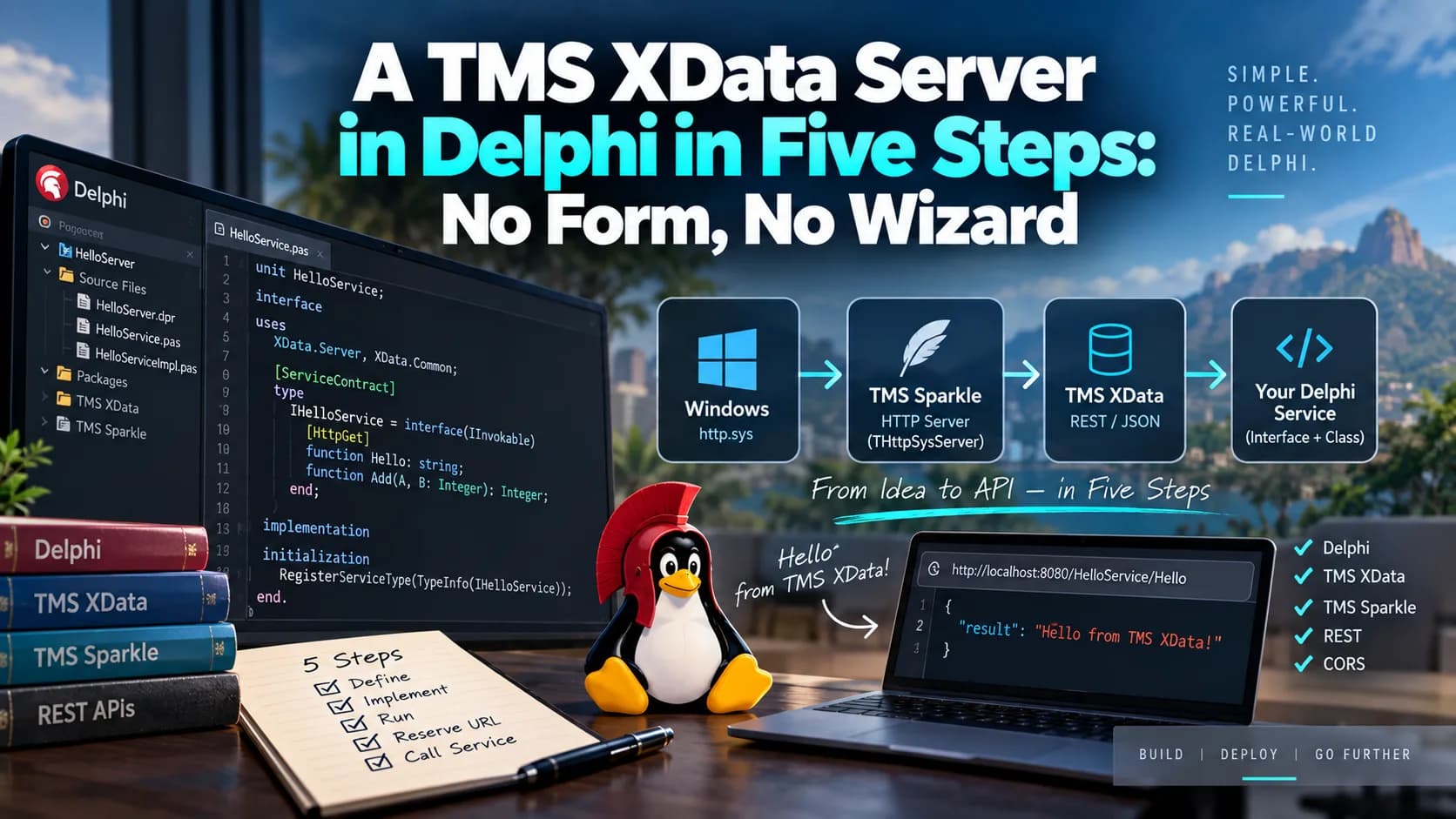 A TMS XData Server in Delphi in Five Steps: No Form, No Wizard