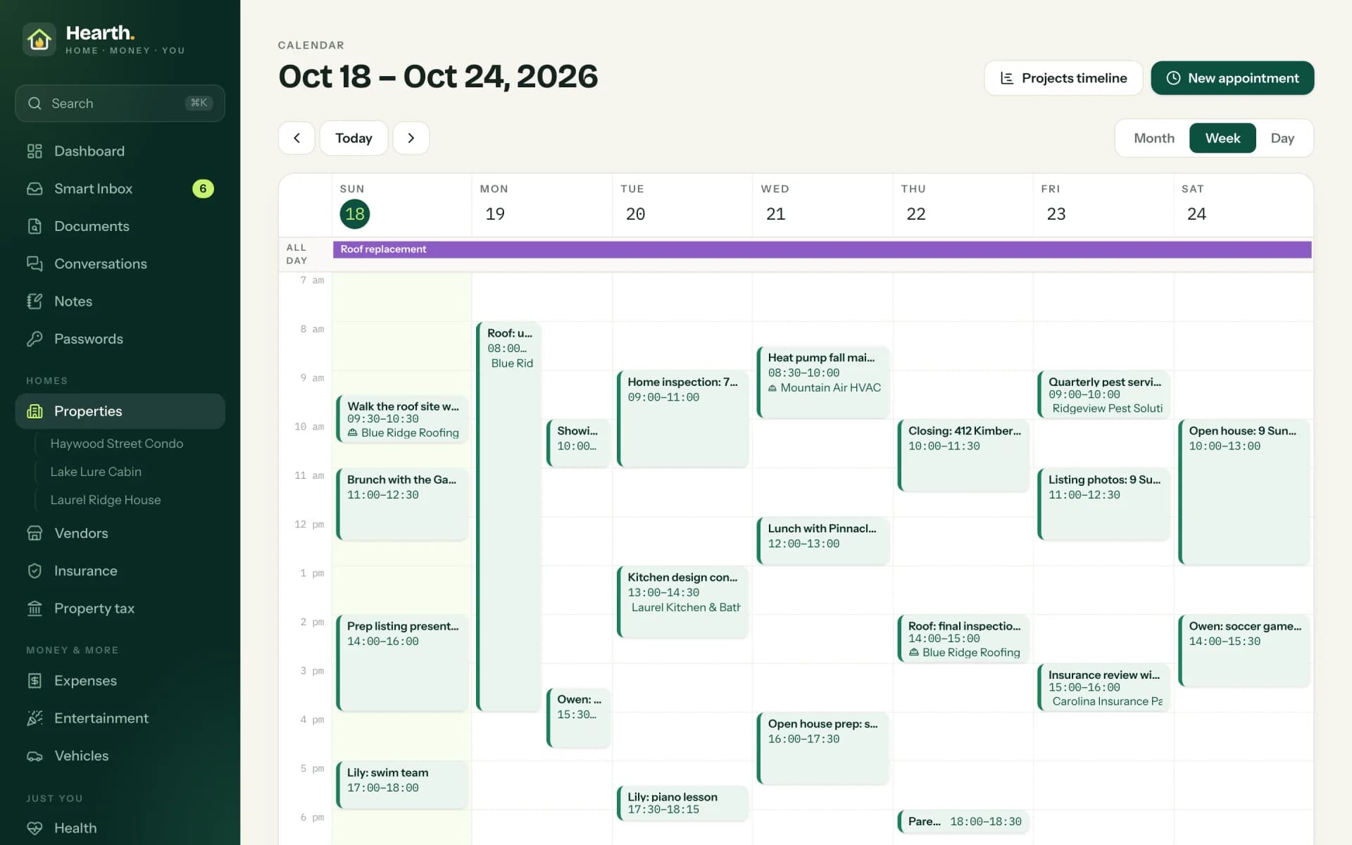 Der Kalender: Termine lassen sich verschieben, in der Länge ändern und mit einem Klick anlegen.