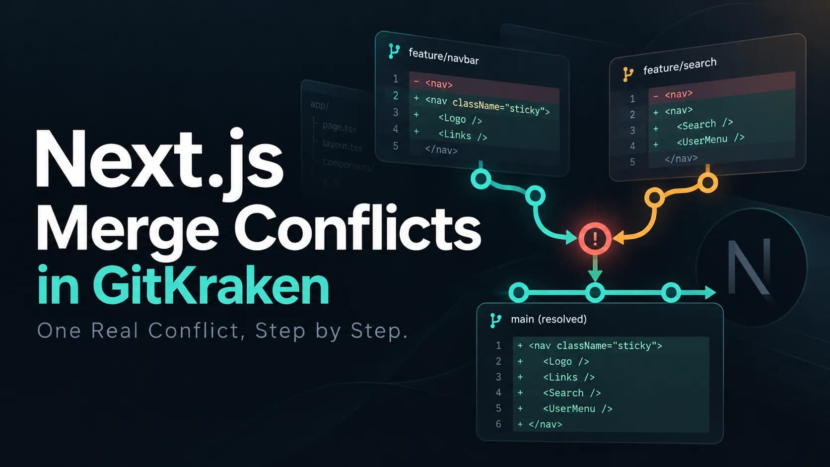 Next.js Merge Conflicts in GitKraken: One Real Conflict, Step by Step