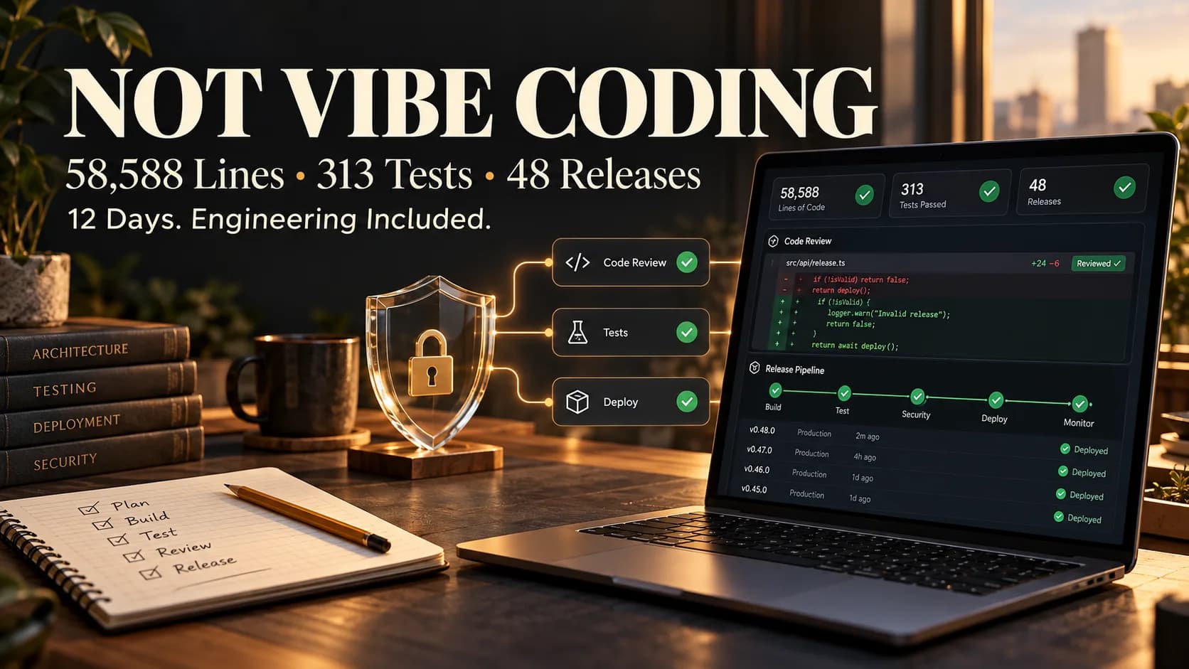 Not Vibe Coding: 58,588 Lines, 313 Tests and 48 Releases in 12 Days