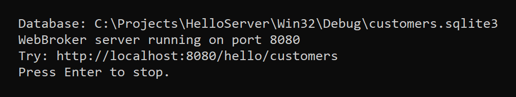Beim Start legt der Server die Datenbank bei Bedarf an und gibt aus, wo sie liegt.