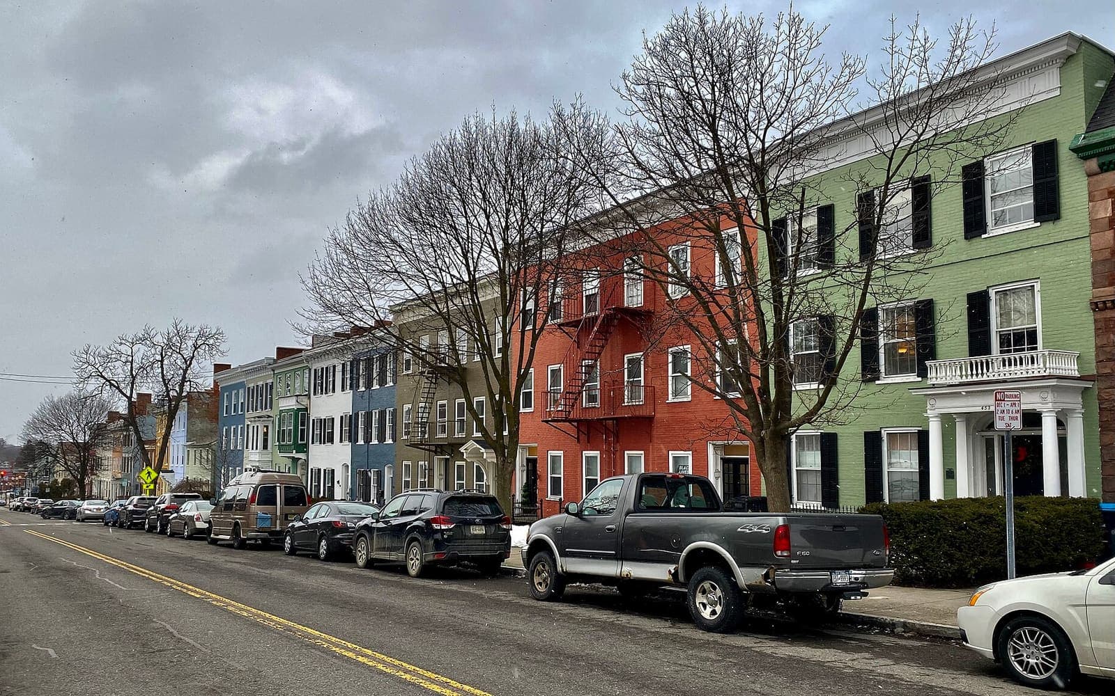 Row houses along a residential street